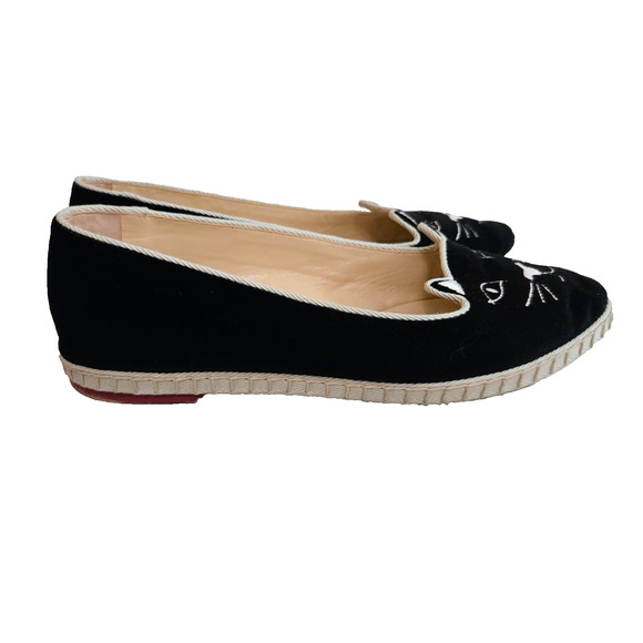 Authentic Charlotte Olympia Velvet Ballet Kitty Flats - Size 38.5/8.5 - Picture 5 of 8
